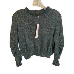 Aqua Rushed Long Sleeve Metallic Sweater Women's XS Green/Siliver Pullover